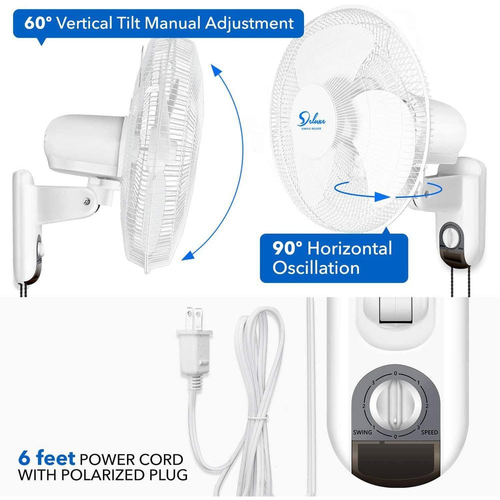 White 16-inch Metal Oscillating Wall Fan with Adjustable Tilt (2 Pack)
