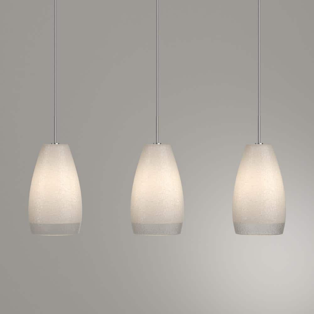 Elegant Matte Nickel 3-Light Pendant with White Crackle Glass Shades