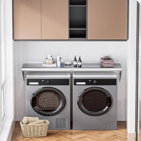 Tileon Stainless Steel Shelf 18 in. x 48 in. Wall Mounted Metal Shelving with Backsplash for Restaurant, Utility Room, Kitchen
