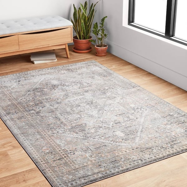Delilah Grey/Blush 8 Ft. x 11 Ft. Traditional Medallion High-Low Pile Area Rug