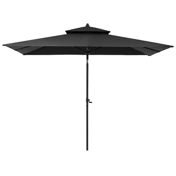 Double Top 9 ft. x 5 ft. Rectangular Aluminum Market Crank and Tilt Patio Umbrella in Black