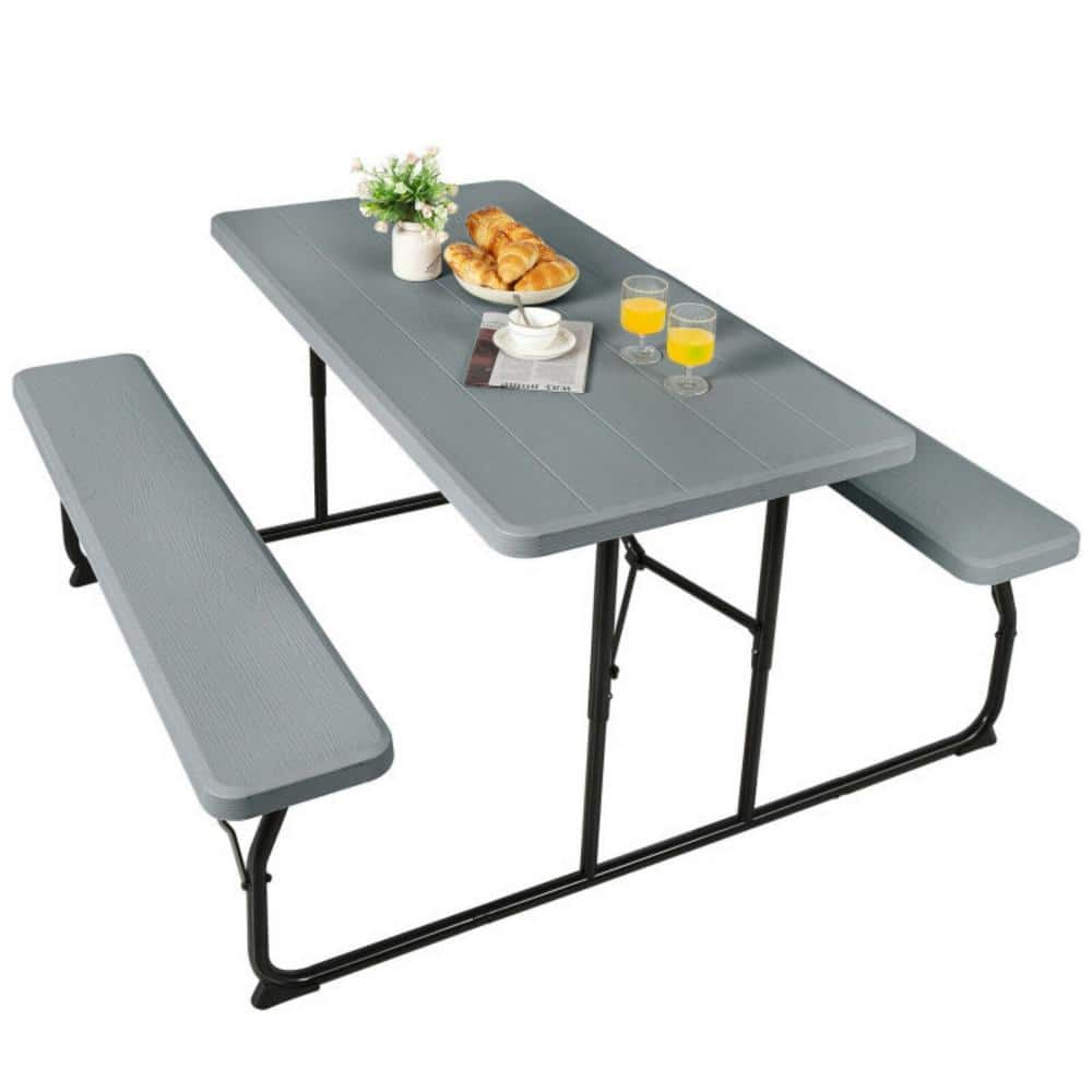 Clihome Gray Rectangle Plastic Outdoor Folding Picnic Table Bench Set   Clihome Picnic Tables Cl Gr70672 64 1000 