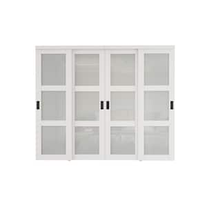 96 in. x 80 in. 3-Lite Frosted Glass White Finished MDF Interior Closet Sliding Door with Hardware and Black Handles