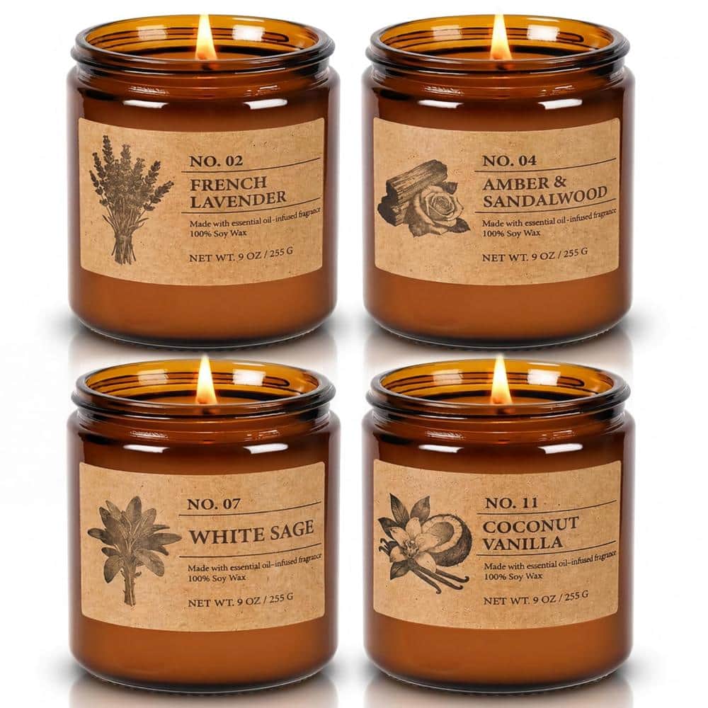 4-Pack Scented Soy Wax Candle Gift Set, 36 oz Total, Lavender Sage Amber Sandalwood, 10% Essential Oil, Up price history on PriceWatchPro