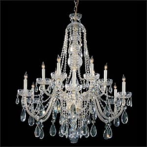 Traditional Crystal 12-Light Polished Brass Chandelier