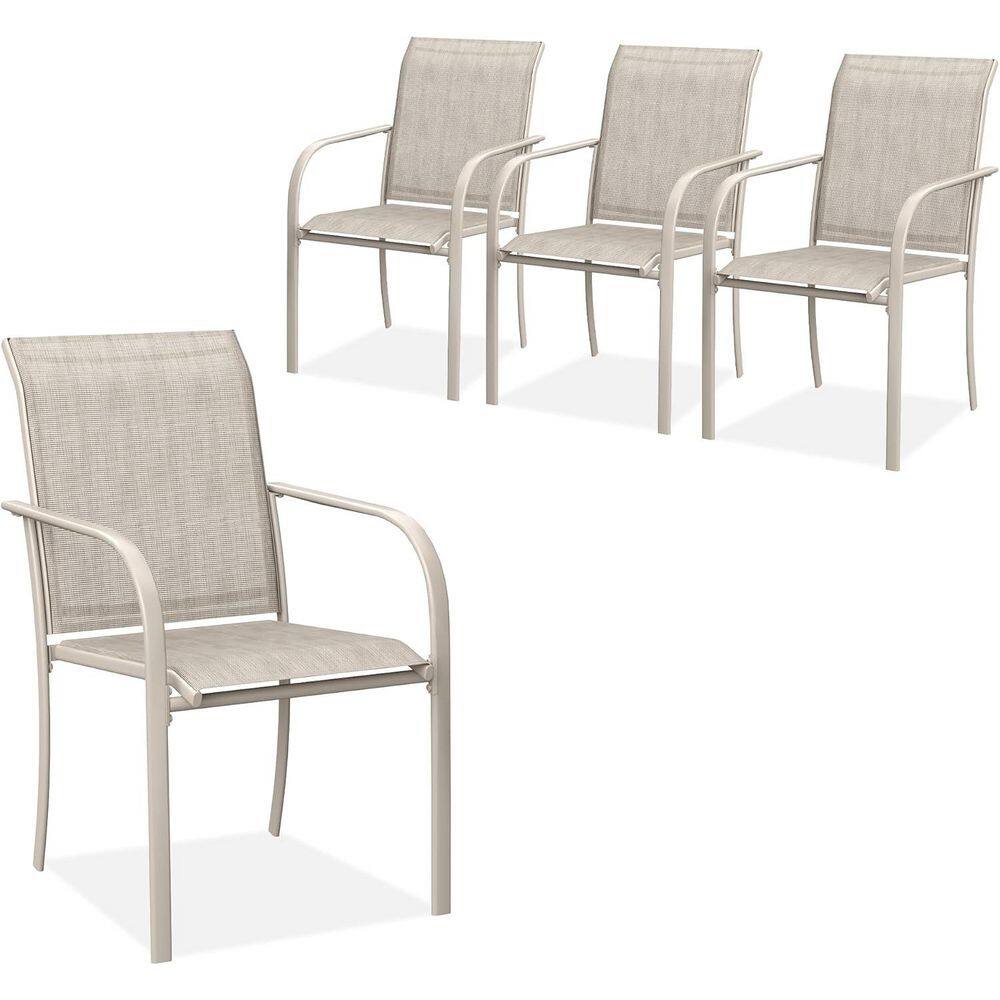 4-Piece Stackable Outdoor Dining Chairs with Breathable Fabric for Garden and Poolside in Sandshell price history on PriceWatchPro