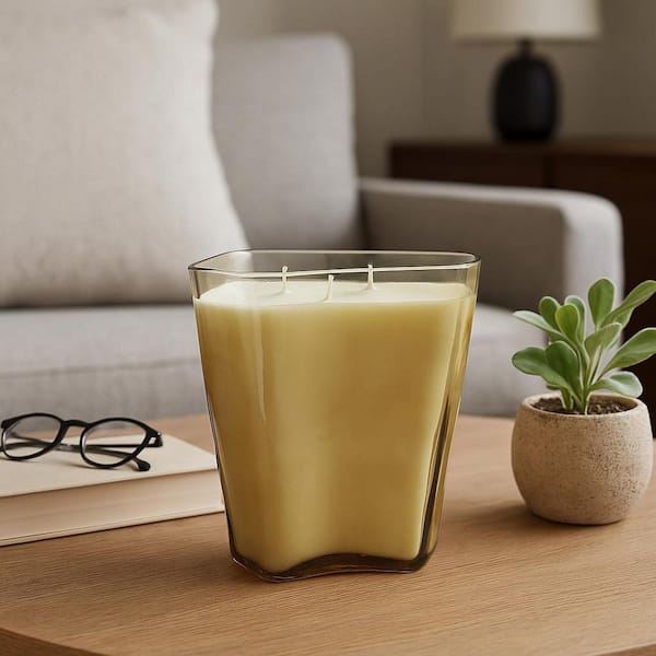 10 in. Orange Glass and Wax Musk Midnight Amber Scented Candle 97 Oz