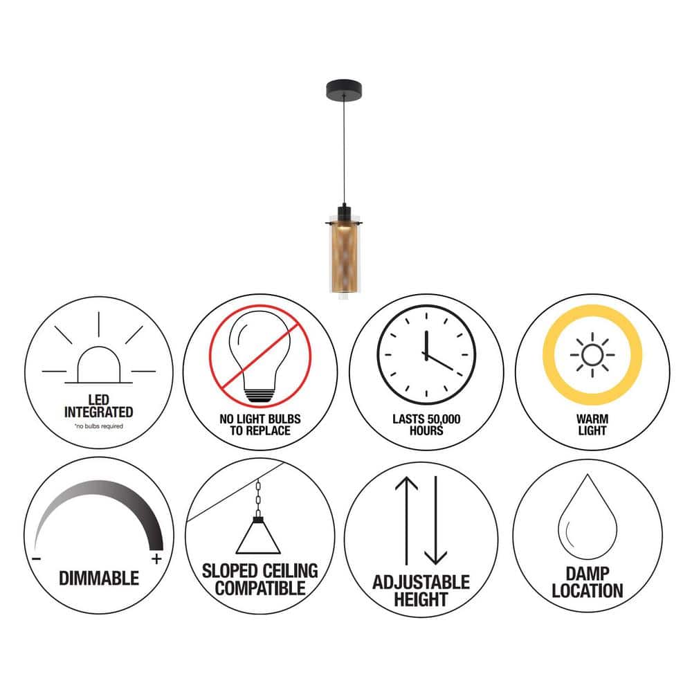 Elegant Matte Black and Gold LED Glass Pendant Light