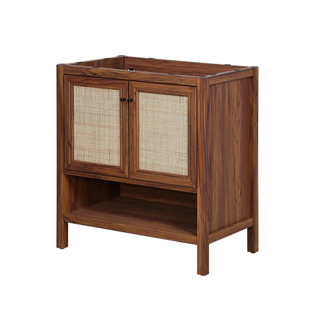 Jasper 30 in. W x 18 in. D x 33 in. H Rattan Modern Coastal 2-Shelf Bath Vanity Cabinet without Top in Walnut price history on PriceWatchPro