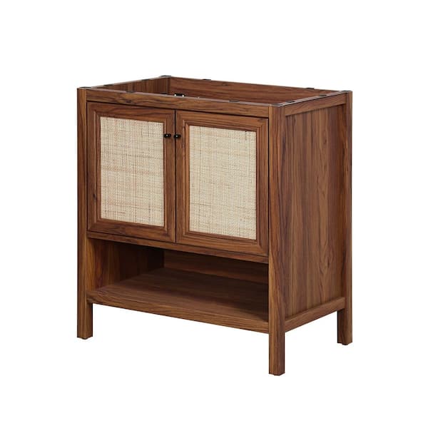 Jasper 30 in. W x 18 in. D x 33 in. H Rattan Modern Coastal 2-Shelf Bath Vanity Cabinet without Top in Walnut