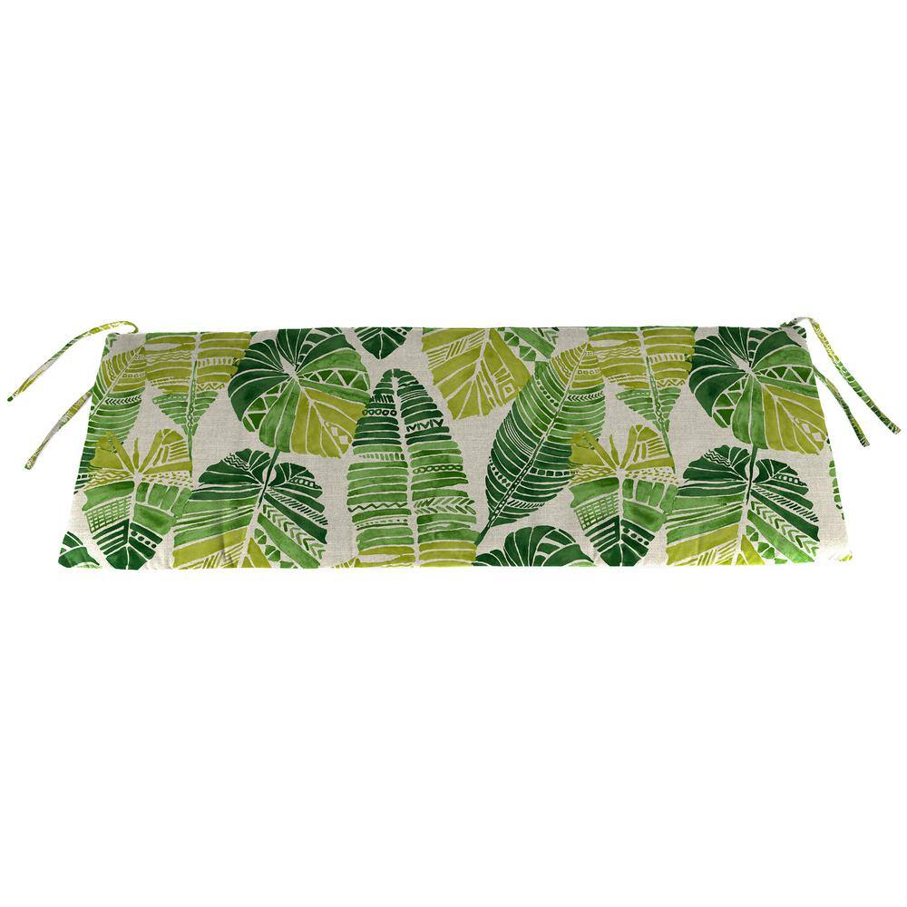 Hixon Palm Green Leaves Rectangular Outdoor Bench Cushion with Ties