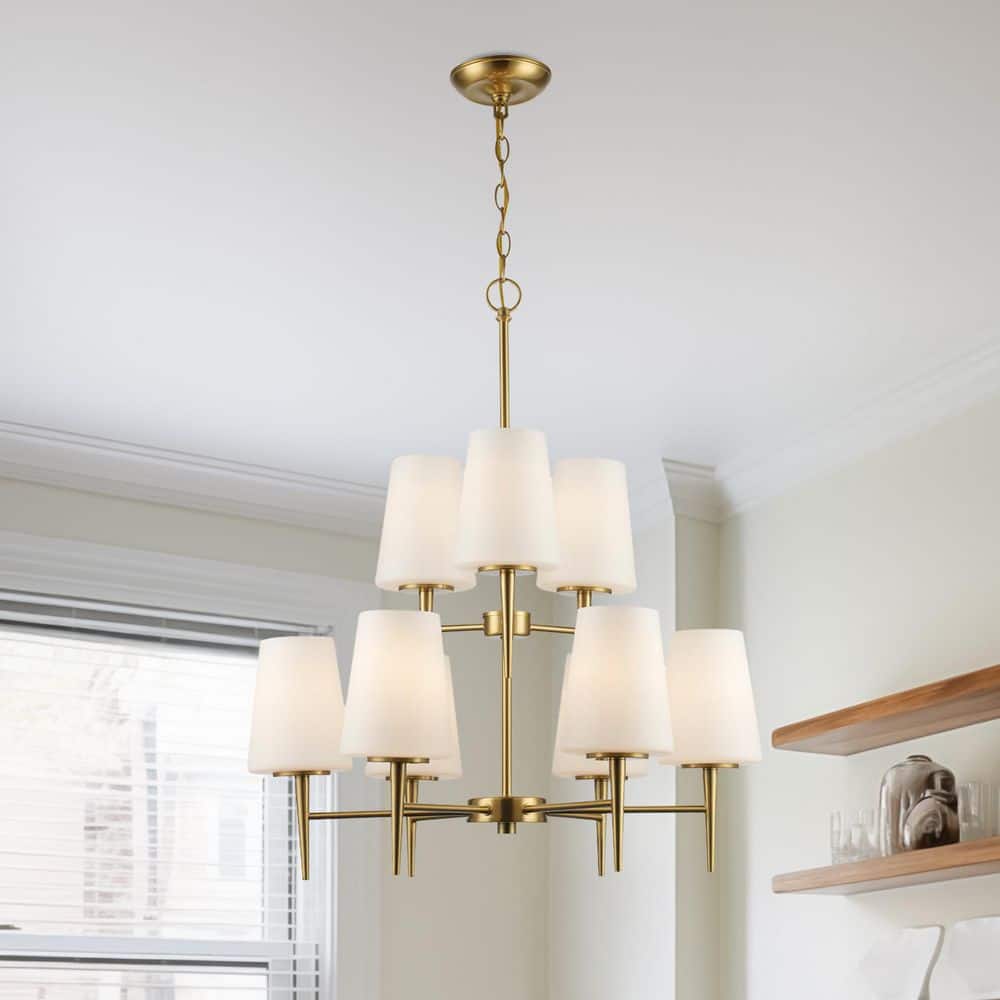 Horizon 9-Light Gold Hanging Tiered Chandelier Light Fixture with Frosted Glass Shades price history on PriceWatchPro