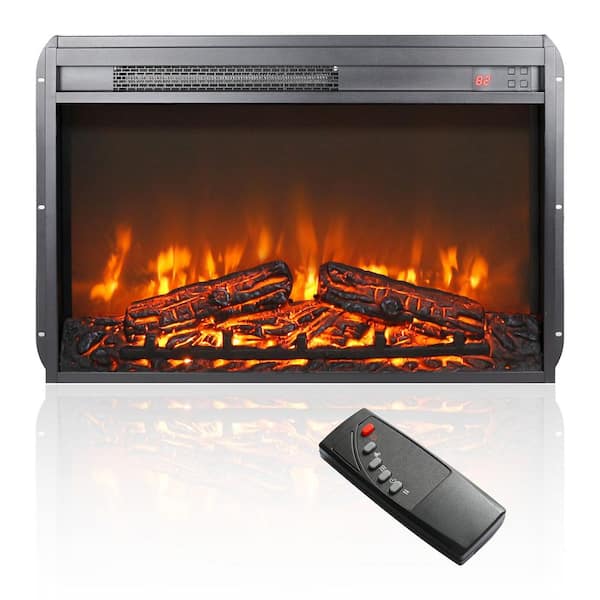 Runesay 26 in.1400-Watt Black 5000 BTU Electric Fireplace Outlet Convection Realistic Flame Overheating Protection Space Heater