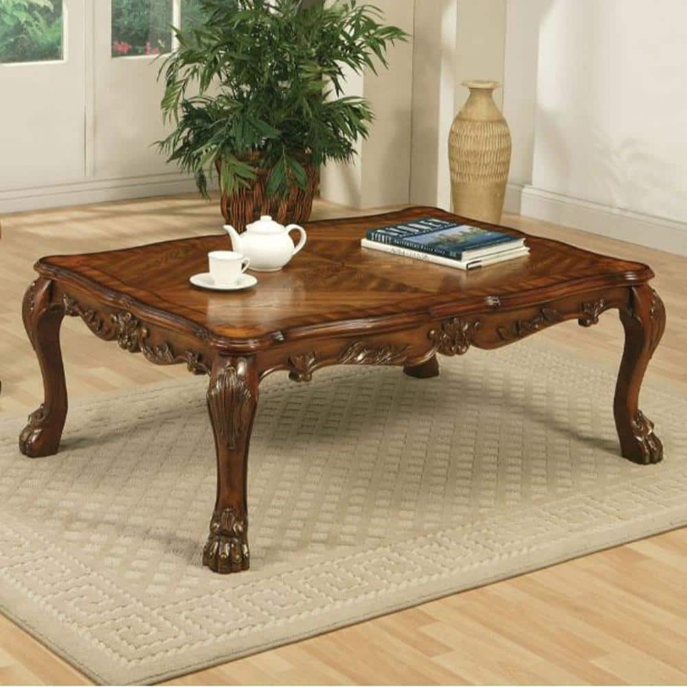 Dresden Cherry Oak 54" Rectangular Coffee Table with Claw Feet