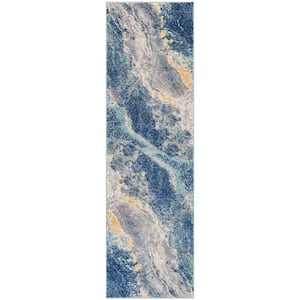 Passion Blue Multicolor 2 ft. x 10 ft. Abstract Contemporary Runner Area Rug