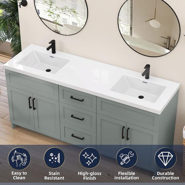 Zeafive Tor 72 in. W x 22 in. D Solid Surface Cultured Marble