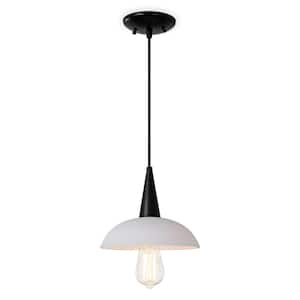 1-Light Black Standard Modern Industrial Pendant Light Fixtures with Dome Milk Glass Shad for Kitchen Dining Room