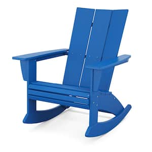 Modern Curveback Pacific Blue HDPE Plastic Adirondack Outdoor Rocking Chair