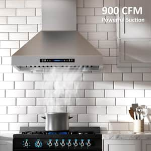 36 in. 900 CFM Convertible Wall-Mount Range Hood in Stainless Steel with Gesture Control, Touch Panel and LED Light