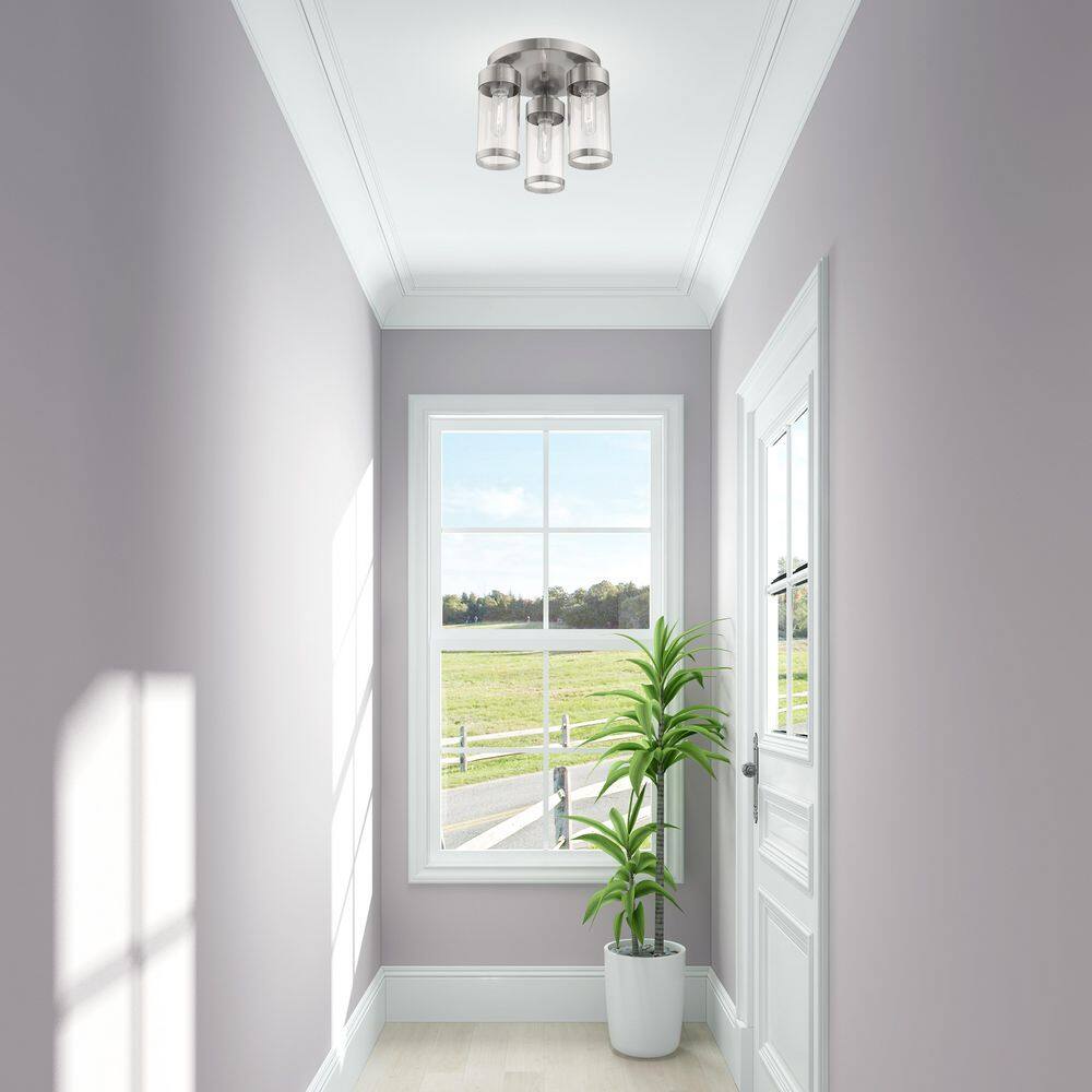 Brushed Nickel 3-Light Flush Mount with Clear Glass Shades