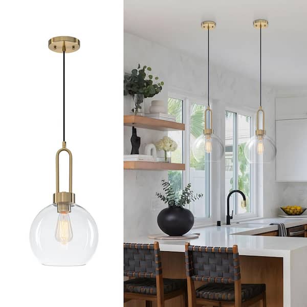 Modern Globe Pendant Light with Clear Glass Shade, E26 Adjustable Hanging Light Fixture for Kitchen Island, Dining Room