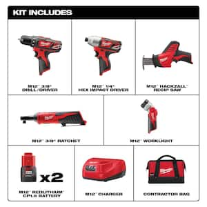 M12 12V Li-Ion Cordless Combo Kit (5-Tool) with Two 1.5Ah Batteries, Charger & Tool Bag M12 FUEL 1.6 Gal. Wet/Dry Vacuum