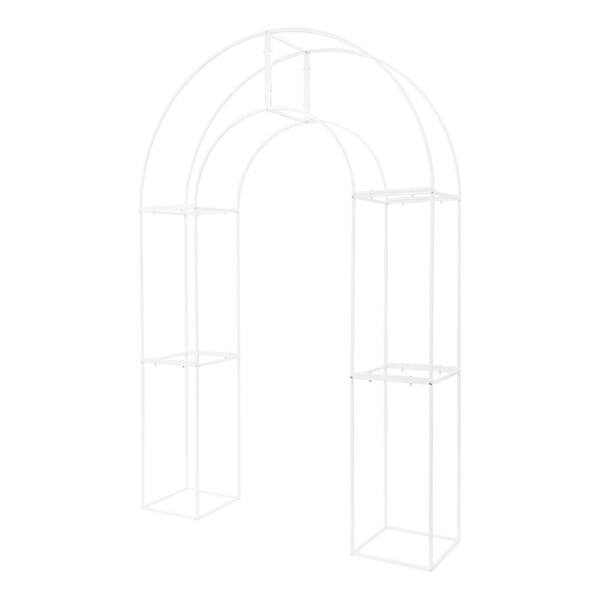 White 90 in. x 59 in. Metal Iron Wedding Party Background Decorative Stand Wedding Arch Arbor
