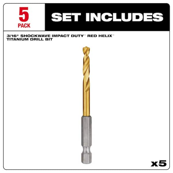 Milwaukee SHOCKWAVE 3/16 in. Titanium Twist Drill Bit (5-Pack) 48