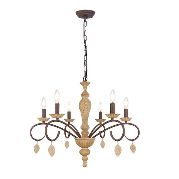 Unbranded 6-Light Rustic White Rustic French Country Rusty Chandelier for Kitchen Island Bedroom Living Room Dining Table