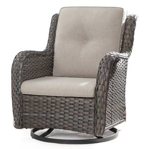 Tozey Chillrest Linen Gray Wicker Patio Recliner Chair with Beige