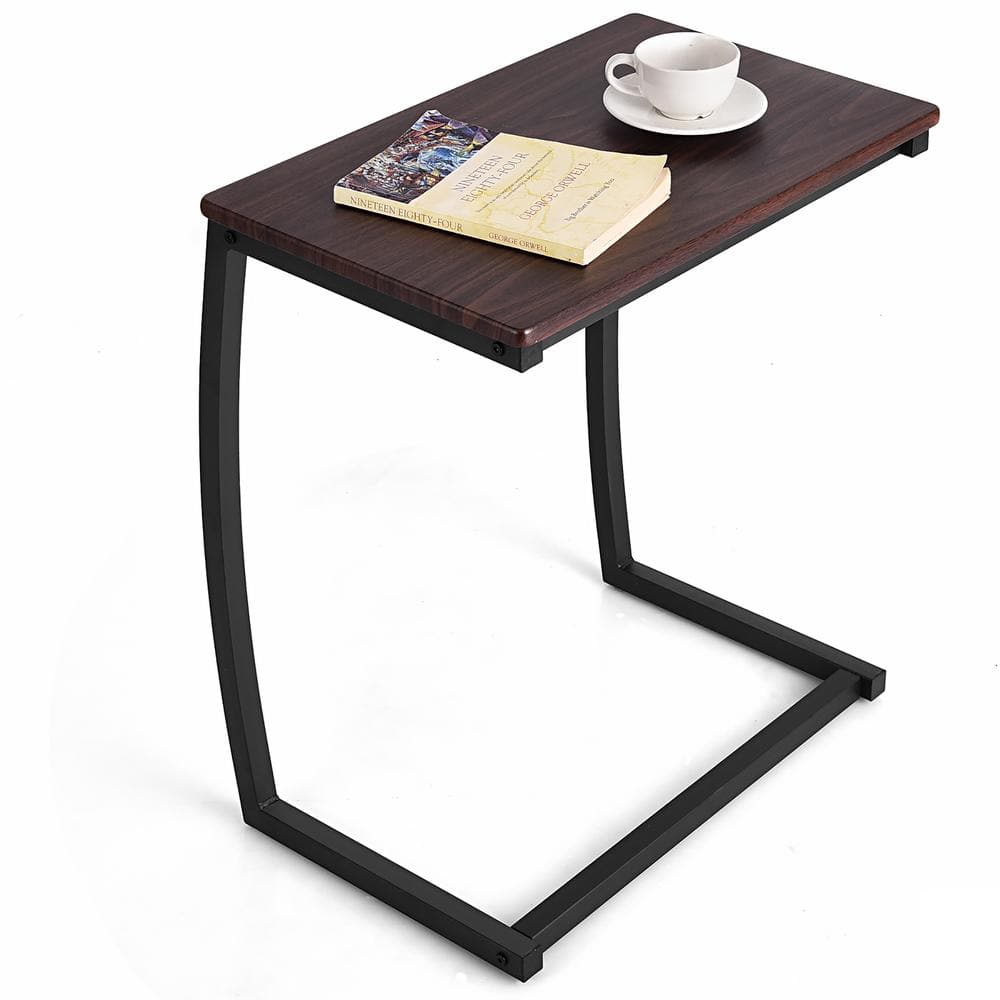 Coffee Wood and Metal C-Shaped End Table