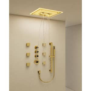 17-Spray 16 in. LED and Music Ceiling Mount Dual Shower Head Fixed and Handheld Shower Head in Brushed Gold