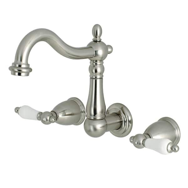 Kingston Brass Heritage 2-Handle Wall Mount Bathroom Faucet in Brushed Nickel