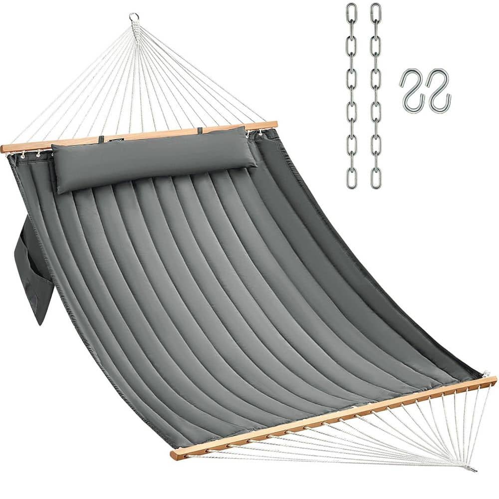 hcman 12 ft. 2-Person Large Double Quilted Fabric Hammock in Gray