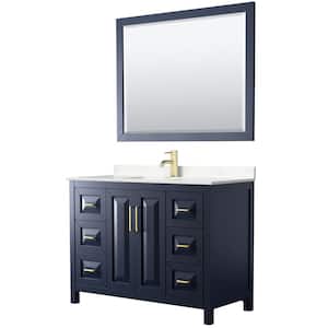 Daria 48in.x22in. Single Vanity in Dark Blue with Cultured Marble Vanity Top in Light Vein Carrara with Basin and Mirror