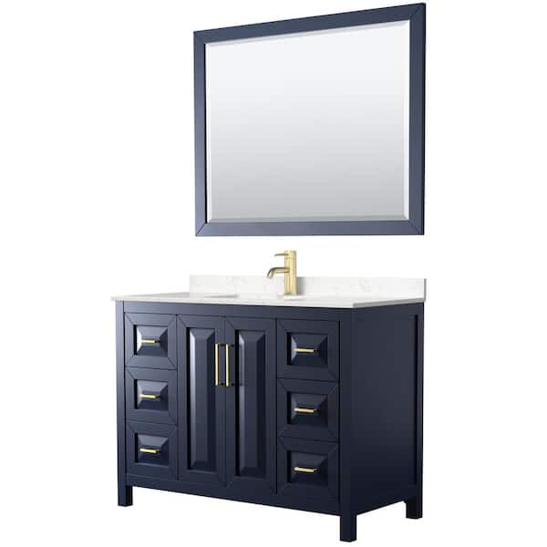 Wyndham Collection Daria 48in.x22in. Single Vanity in Dark Blue with Cultured Marble Vanity Top in Light Vein Carrara with Basin and Mirror