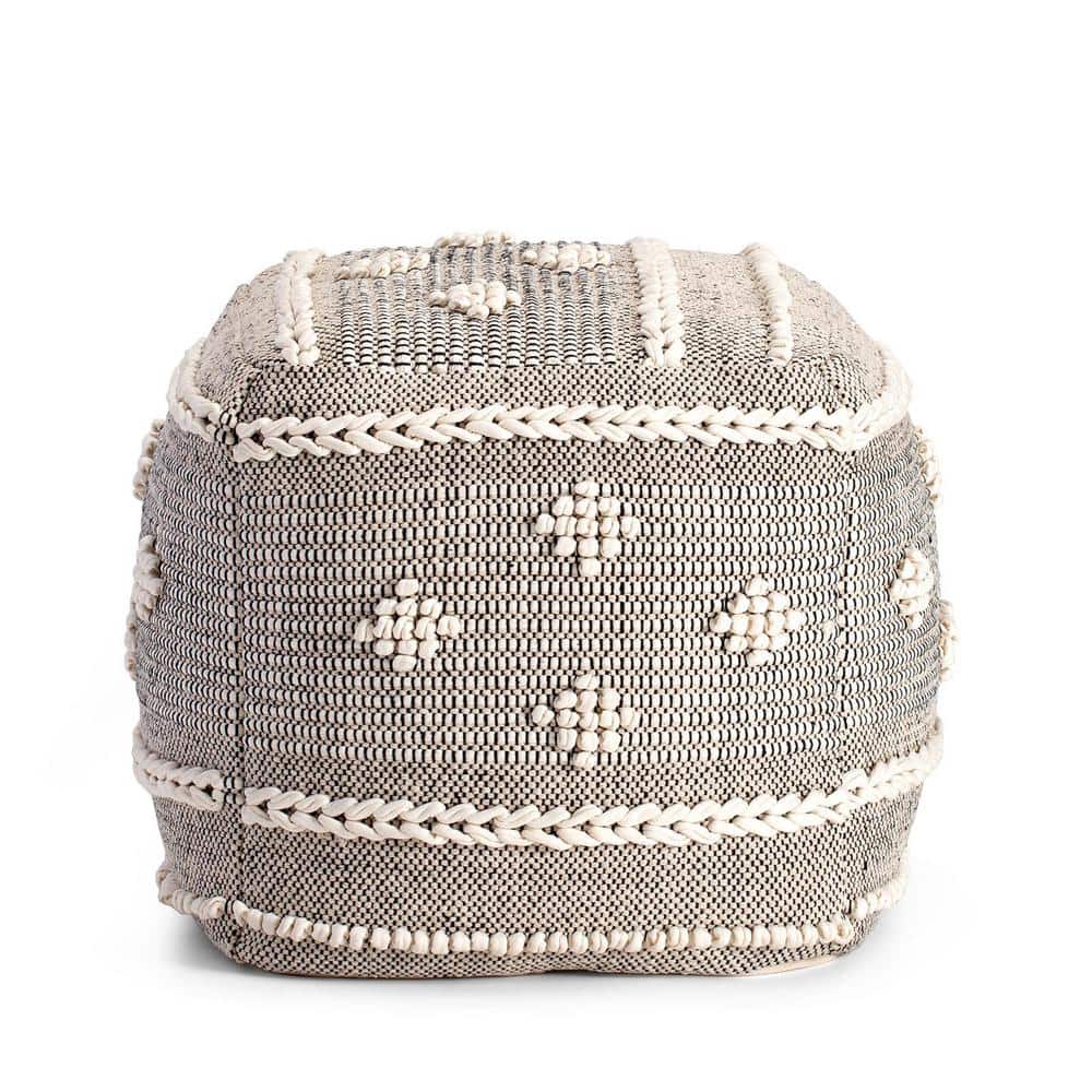 Sidney Street 20 in. x 20 in. x 20 in. Black and Ivory Pouf