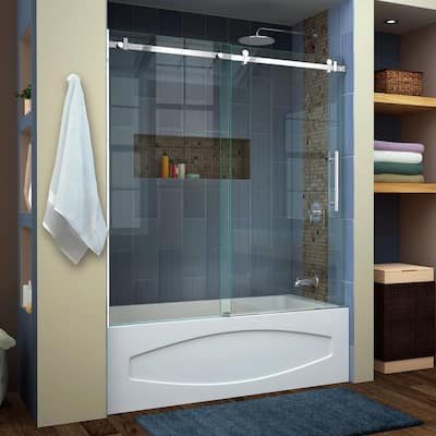Enigma Air 56 in. to 60 in. x 62 in. Frameless Sliding Tub Door in Polished Stainless Steel