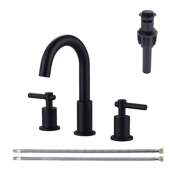 AVITAS 2-Handle Bathroom Faucet Widespread Bathroom Sink Faucet with Pop-up Drain 3 Hole Installation in Matte Black