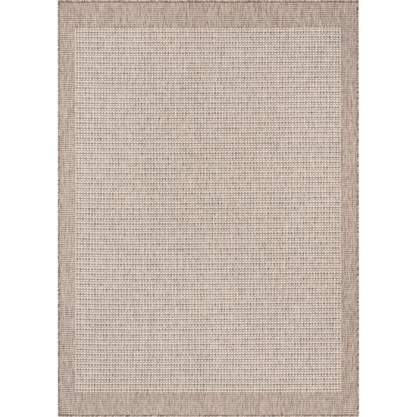 Medusa Odin Solid and Striped Border Taupe 5 ft. 3 in. x 7 ft. 3 in. Flatweave Indoor/Outdoor Area Rug