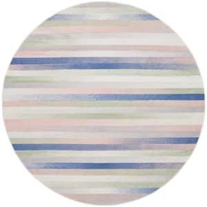 Whimsicle Ivory Multicolor 5 ft. Geometric Contemporary Round Area Rug