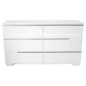 Athens 6-Drawers White Modern Dresser 32 in. H x 55 in. W x 18 in. D