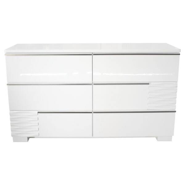 Best Master Furniture Athens 6-Drawers White Modern Dresser 32 in. H x 55 in. W x 18 in. D