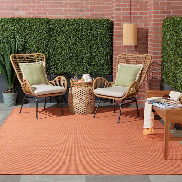 Positano Terracotta 9 ft. x 12 ft. Solid Contemporary Indoor/Outdoor Patio Area Rug