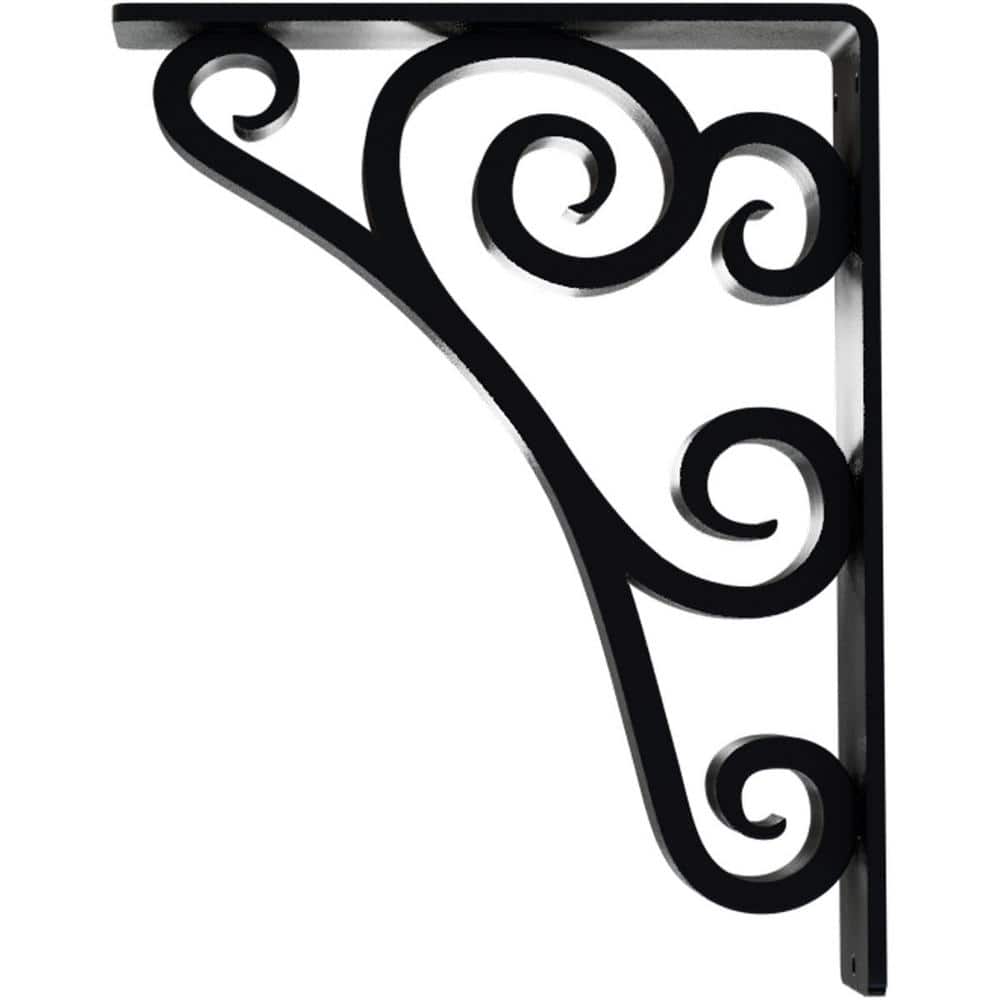 Powder Coated Black Wrought Iron Shelf Bracket with Triple Center Brace