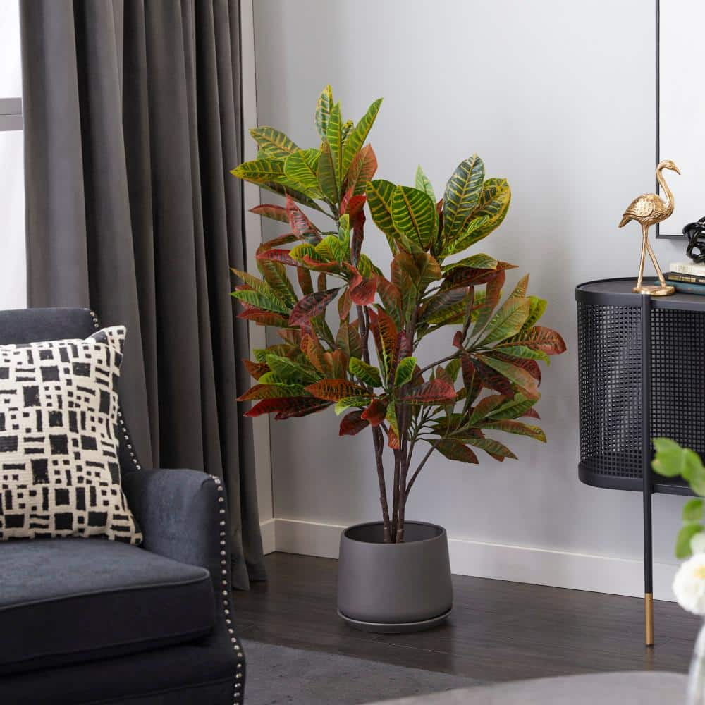 Litton Lane 50 in. H Croton Artificial Plant with Realistic Leaves and ...