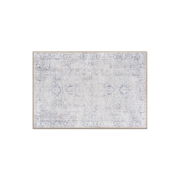 World Rug Gallery Amber Blue 2 ft. x 3 ft. Vintage Boho Medallion Machine Washable Non Slip Area Rug