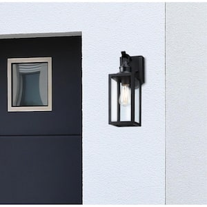 Victoria 1-Light Matte Black Motion Sensing Outdoor Wall Lantern Sconce with Clear Glass