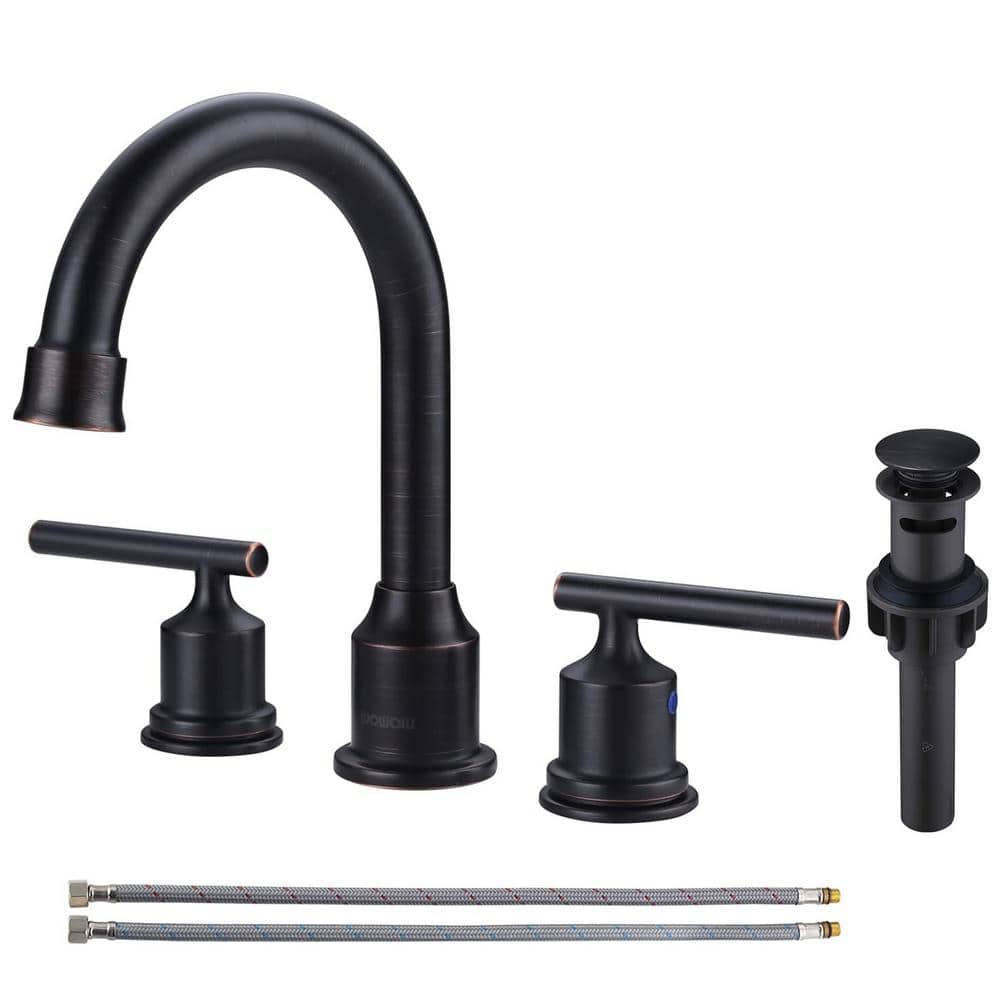 8 in. Widespread Double Handle High Arc Bathroom Faucet with Pop Up Drain and Supply Lines Included in Oil Rubbed Bronze price history on PriceWatchPro