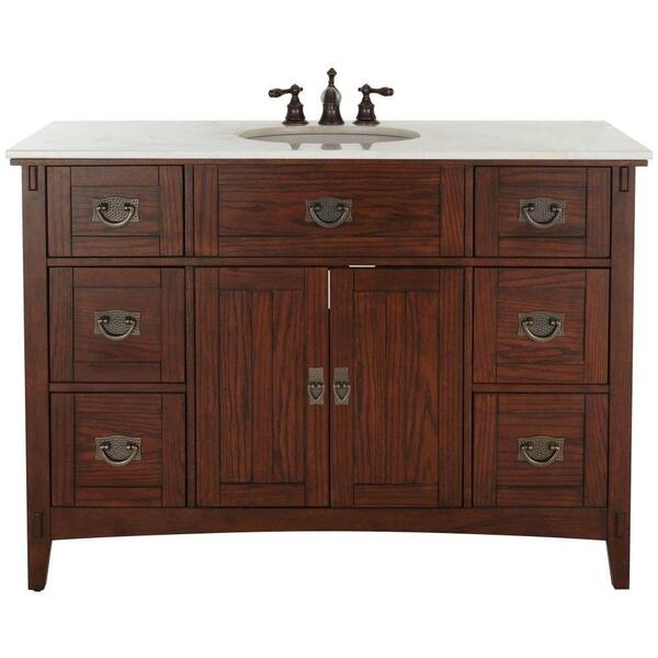 Home Decorators Collection Artisan 48 in. W Vanity in Dark Oak with Vanity Top in White with White Basin